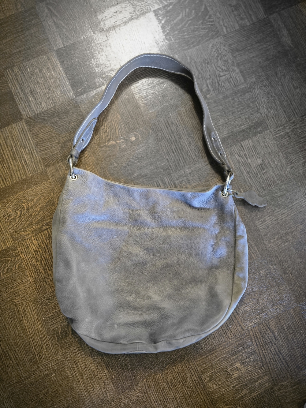 Roots Soft Leather Hobo Shoulder Bag - Gray
